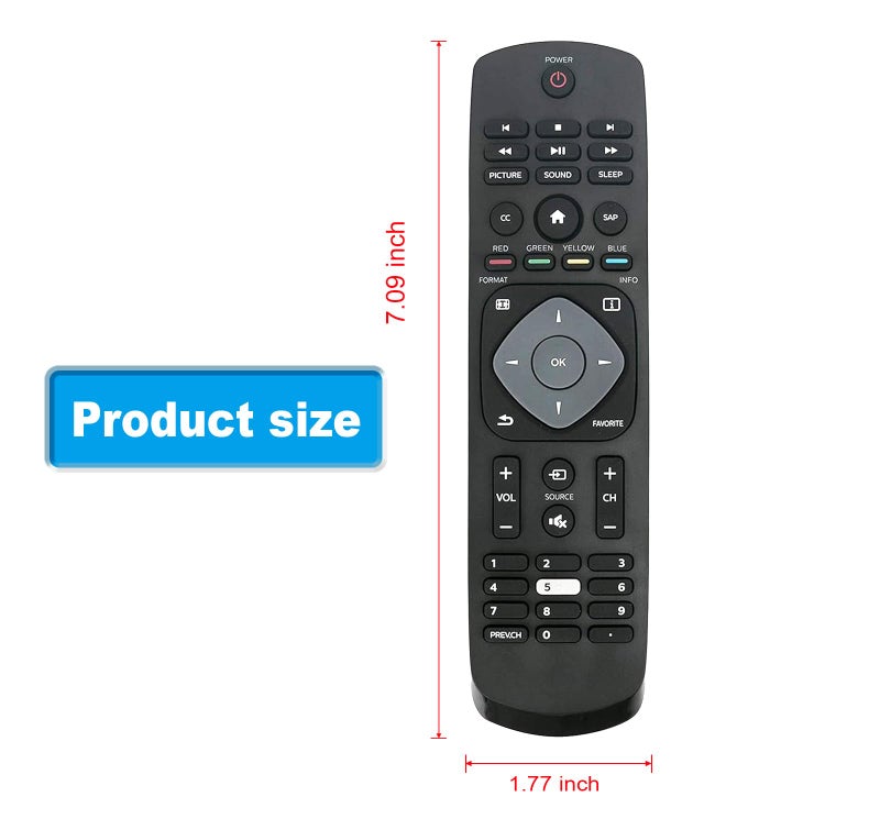 AULCMEET New Replaced Remote fit for Philips TV 24PFL3603 24PFL3603/F7 65PFL5922/F7 RR24PFL3603/F7 341920000321004 - Image 2